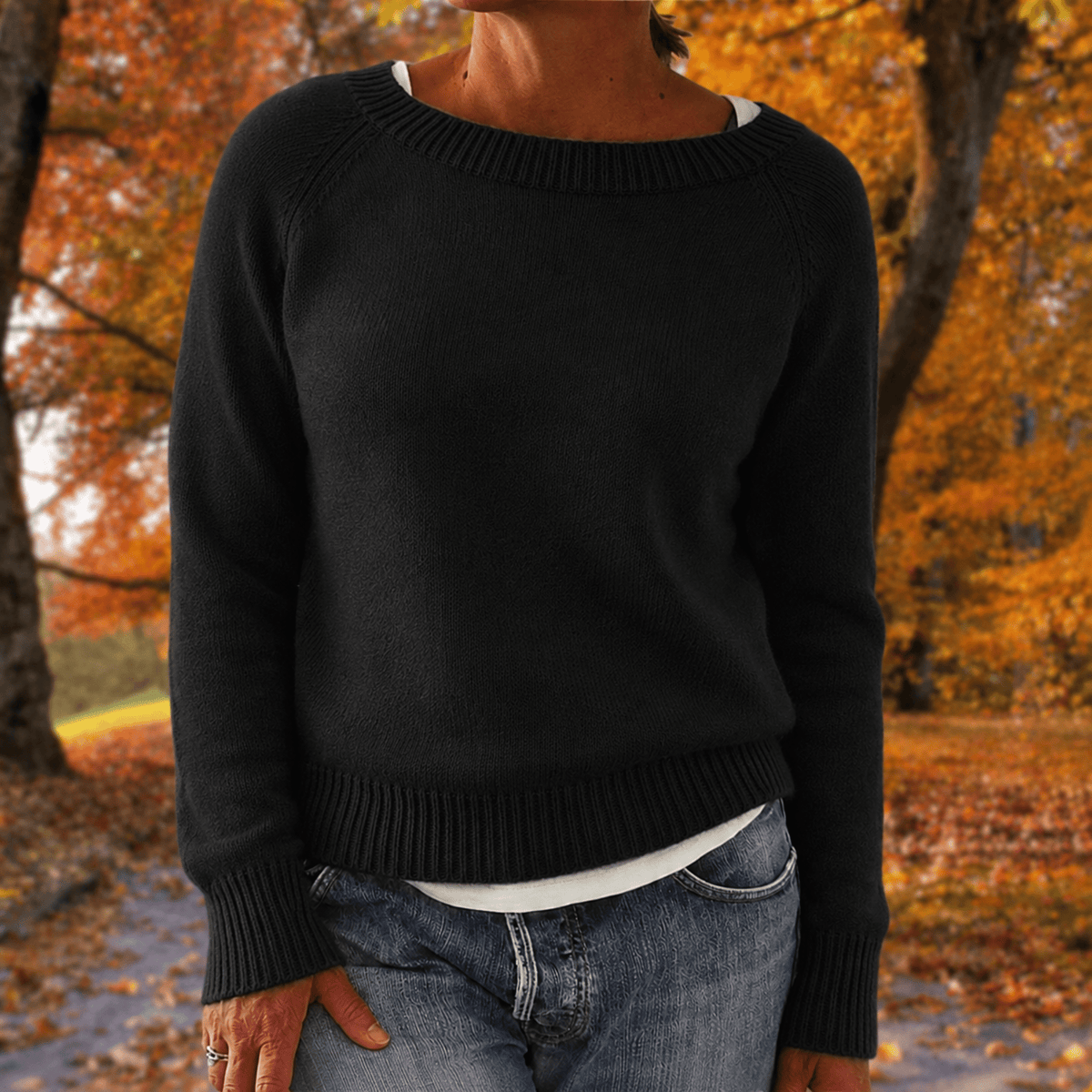 Anneliese - Women's Relaxed Fit Raglan Sleeve Sweater with Ribbed Trim