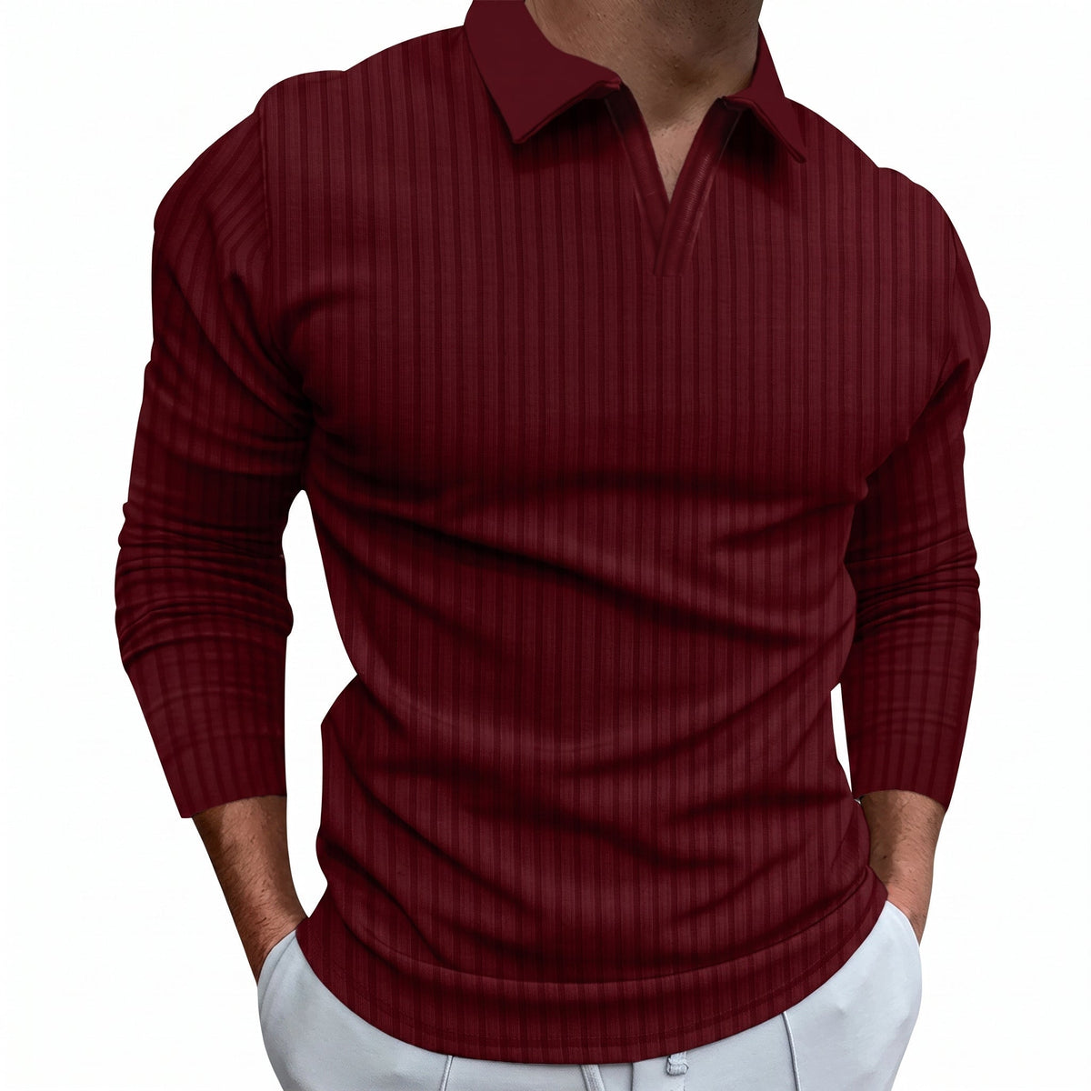 Arthur - Men's Relaxed Fit Ribbed Open Collar Polo Shirt