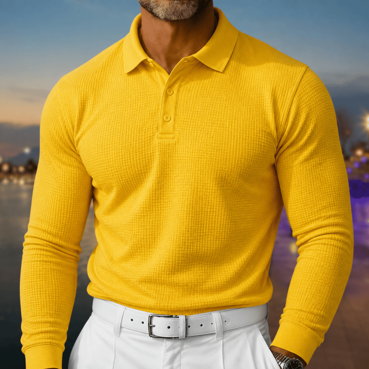 Arthur - Men's Slim Fit Textured Long Sleeve Polo Shirt