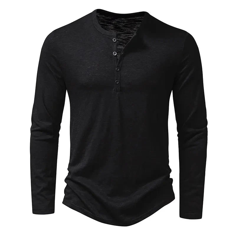 Charlie - Men's Long Sleeve Button-Neck Henley Shirt