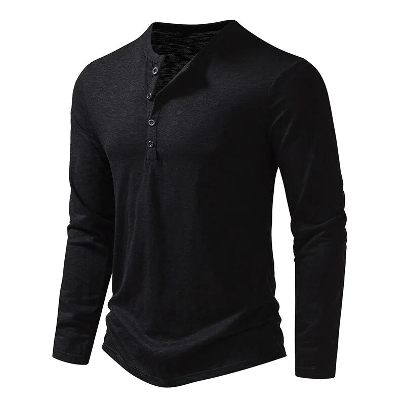 Charlie - Men's Long Sleeve Button-Neck Henley Shirt