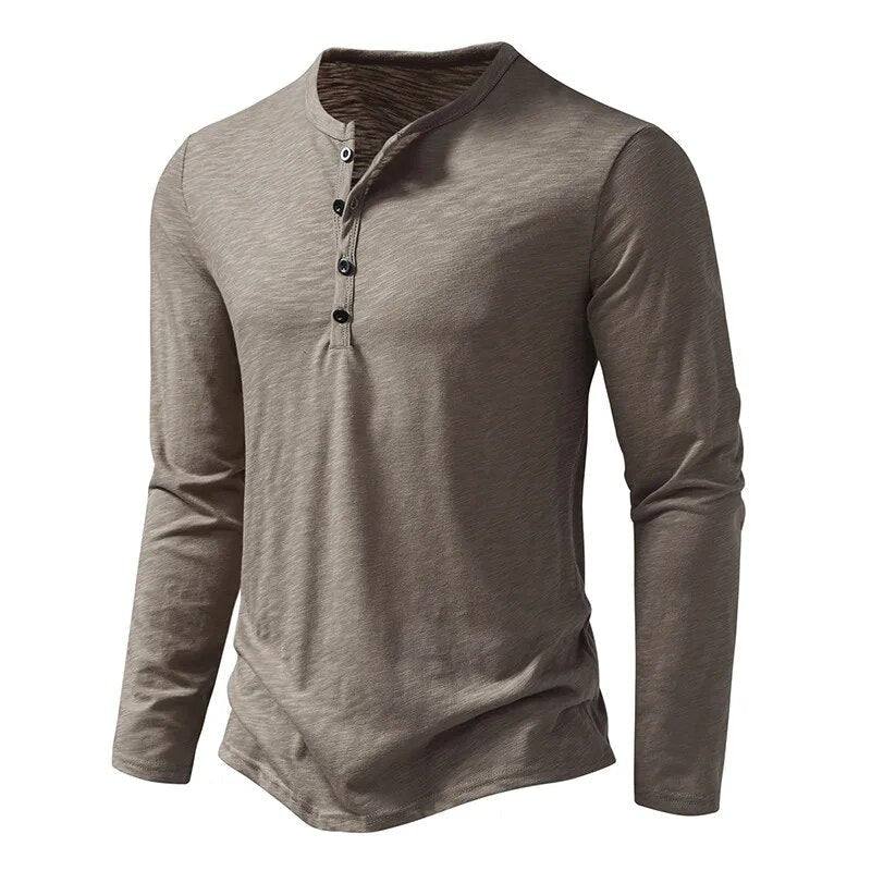 Charlie - Men's Long Sleeve Button-Neck Henley Shirt