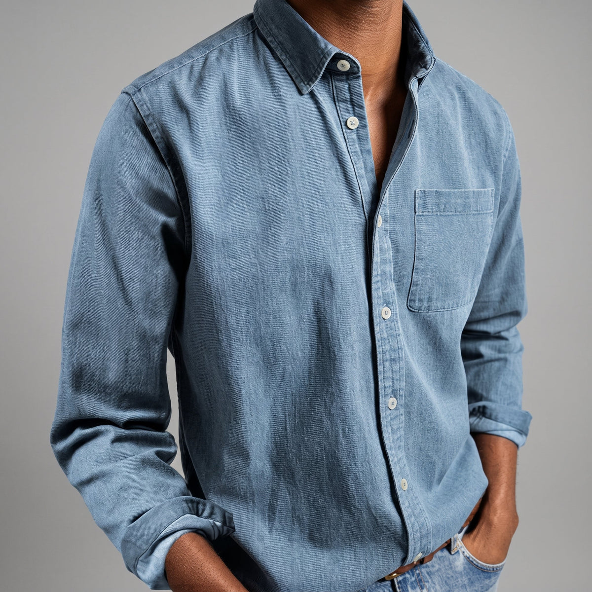 Charlie - Men's Relaxed Fit Button-Down Denim-Look Shirt