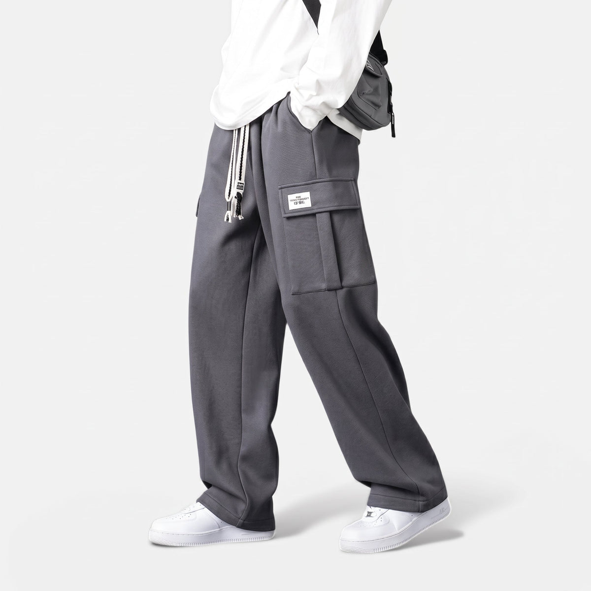 Charlie - Men's Wide-Leg Cargo Jogger Trousers with Drawstring Waist