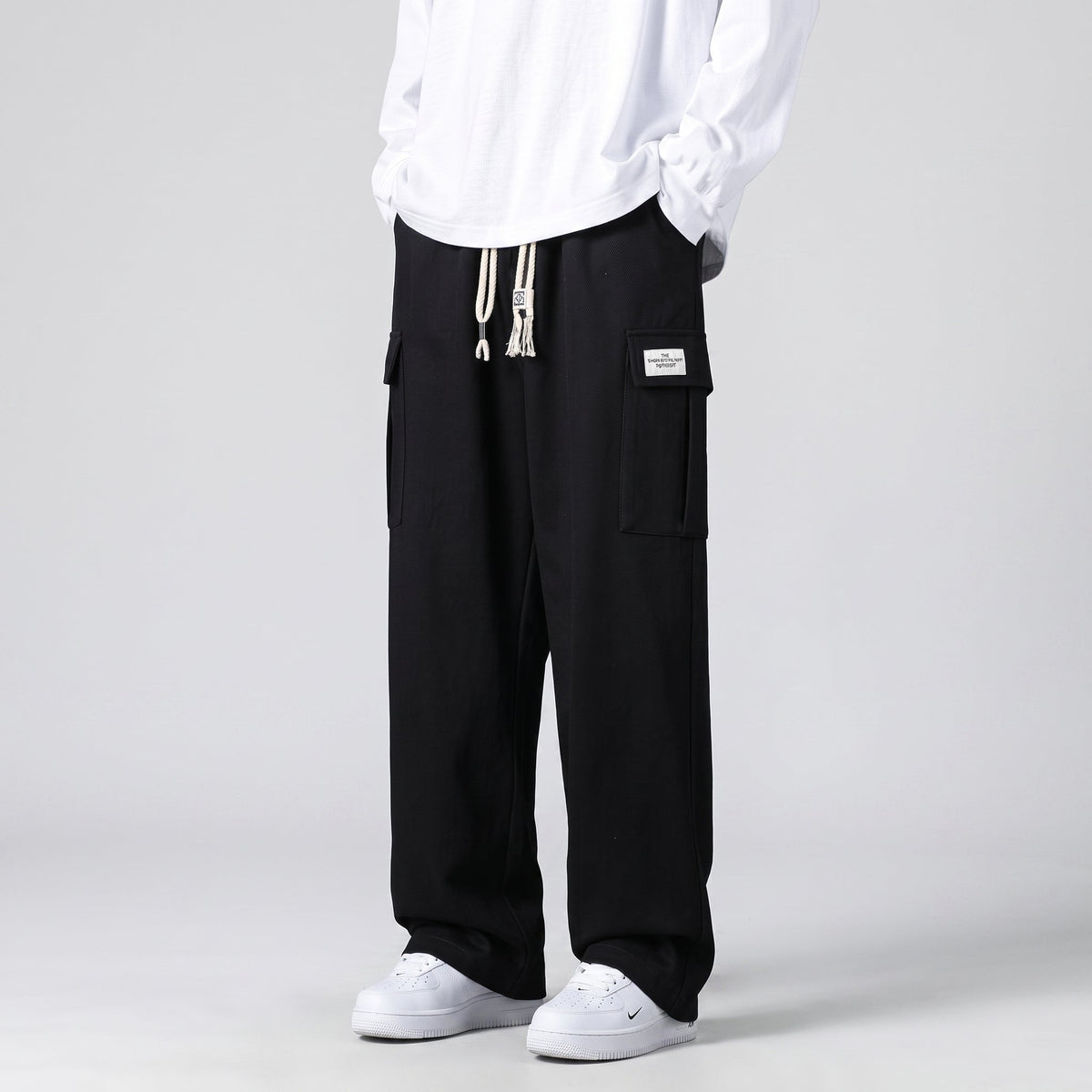 Charlie - Men's Wide-Leg Cargo Jogger Trousers with Drawstring Waist