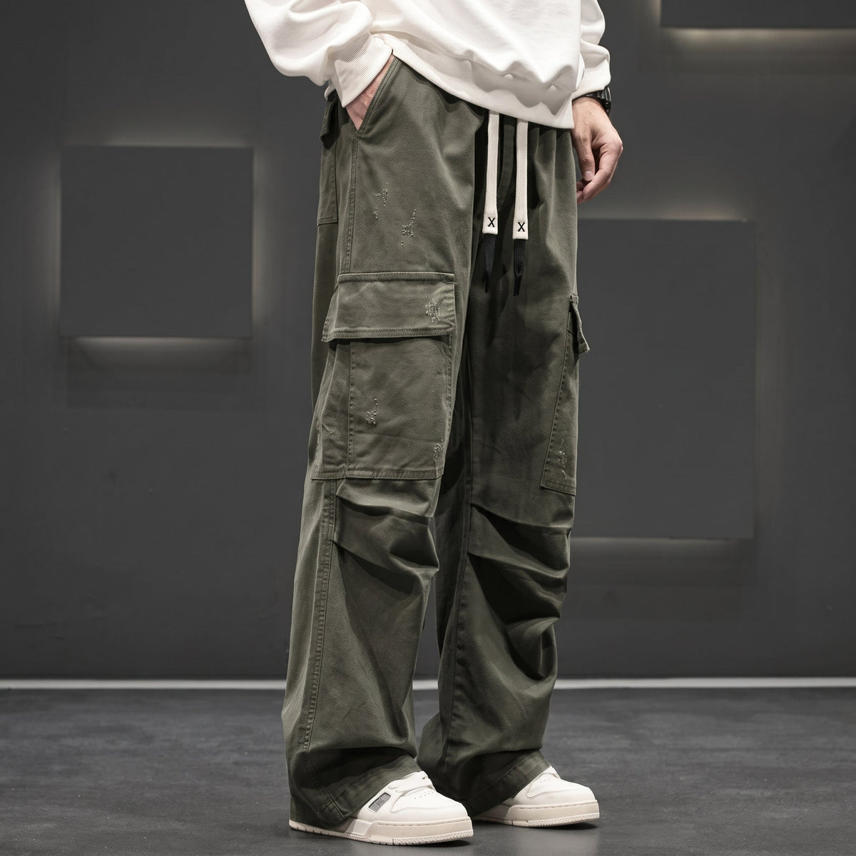 Charlie - Men's Wide-Leg Drawstring Cargo Pants with Multiple Pockets
