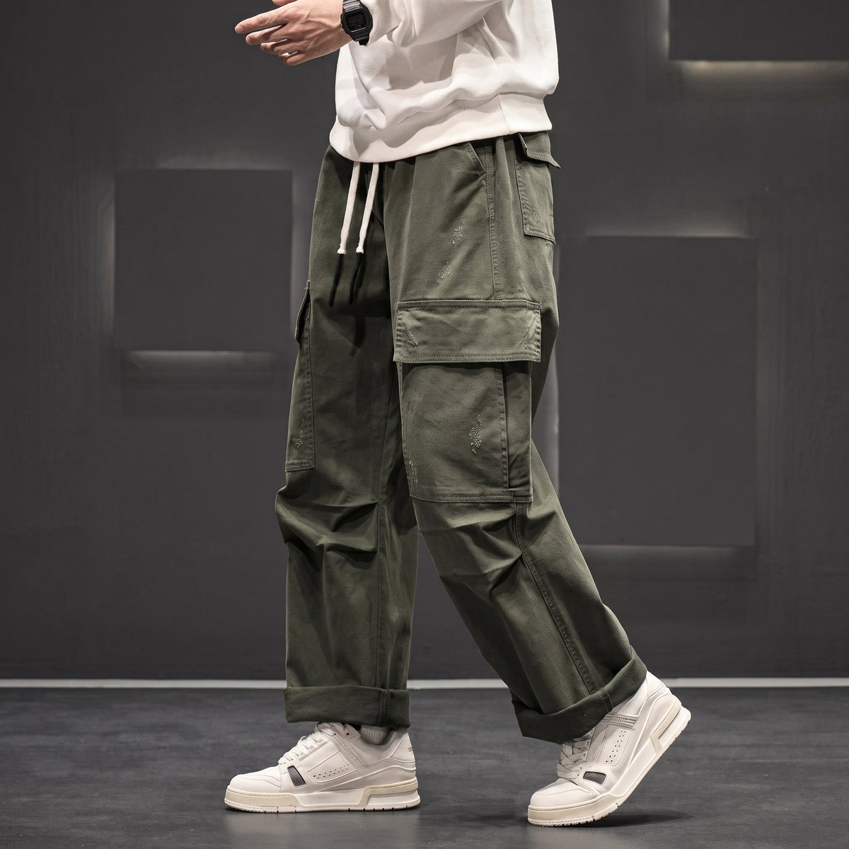 Charlie - Men's Wide-Leg Drawstring Cargo Pants with Multiple Pockets