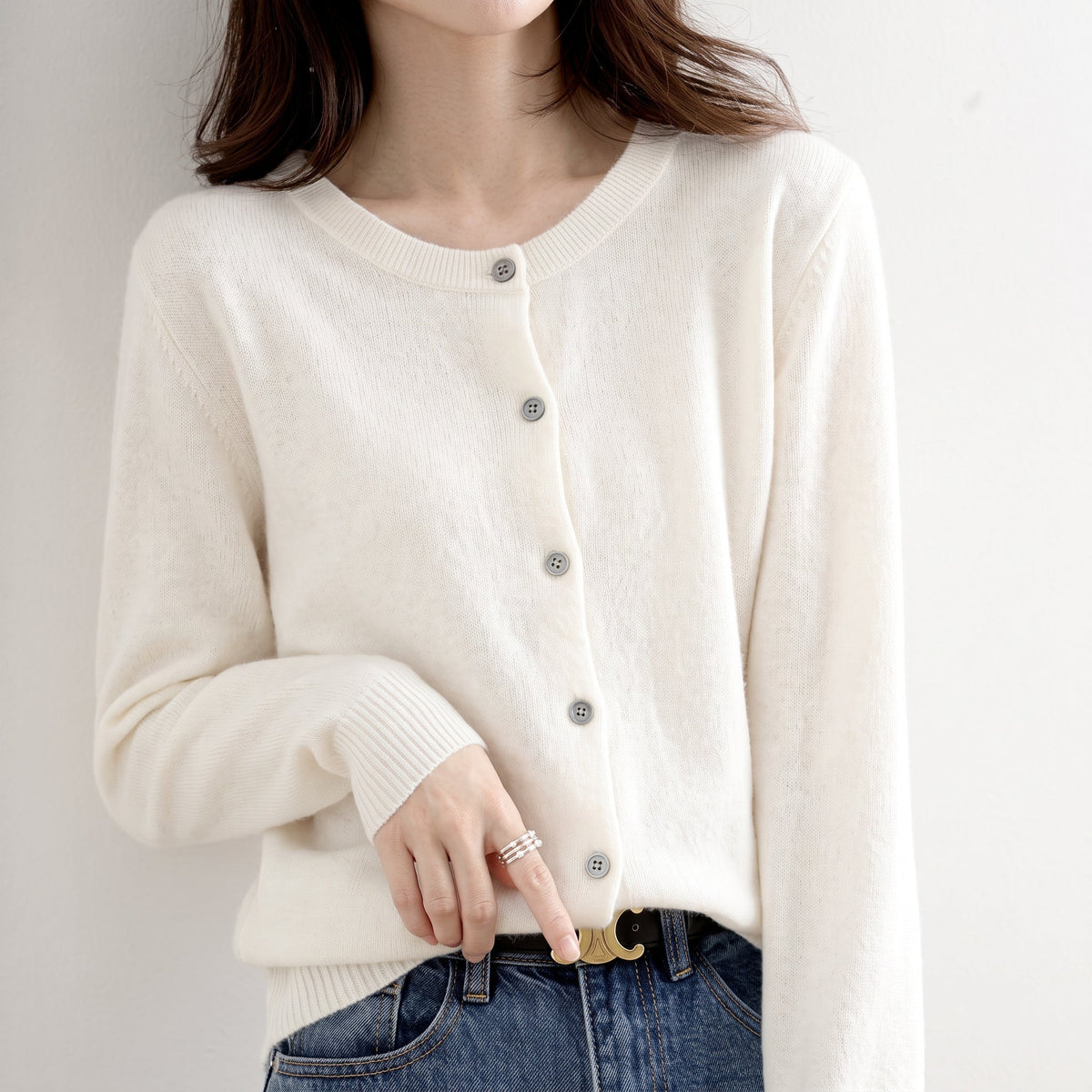 Charlotte - Women's Button-Front Cardigan with Ribbed Trim