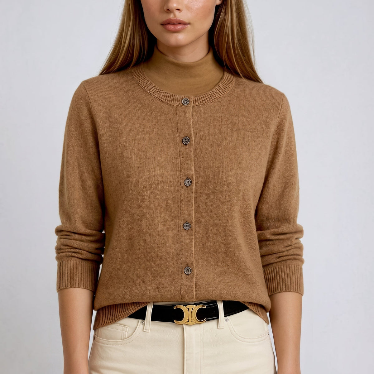 Charlotte - Women's Button-Front Cardigan with Ribbed Trim