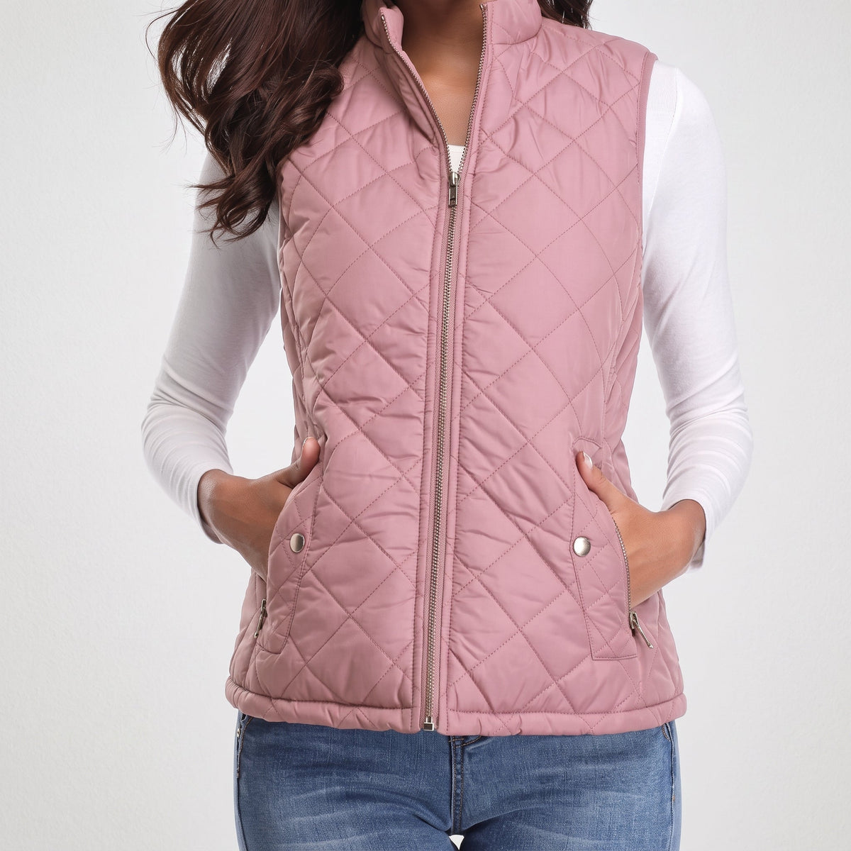 Charlotte - Women's Quilted Zip-Front Gilet with Stand Collar