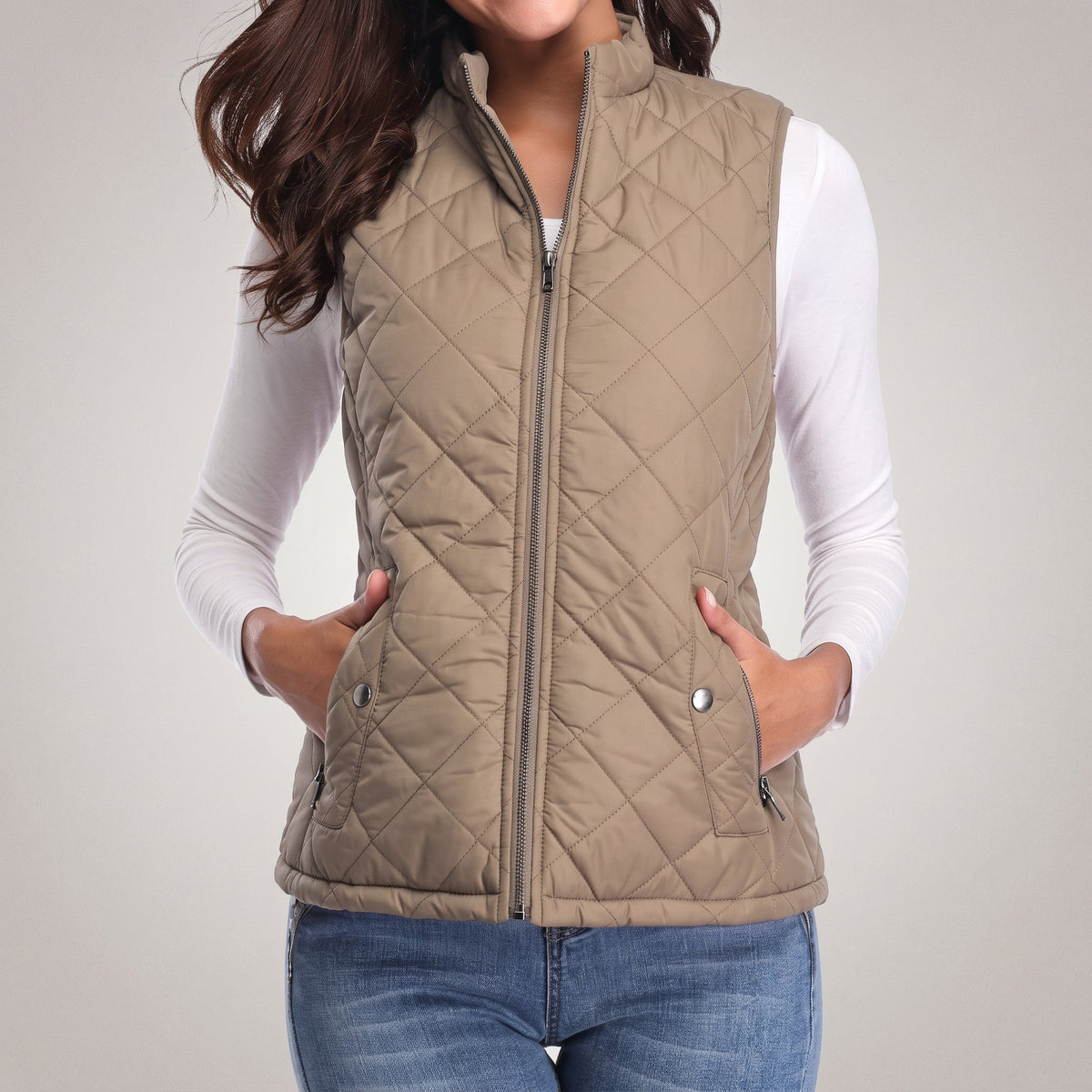 Charlotte - Women's Quilted Zip-Front Gilet with Stand Collar