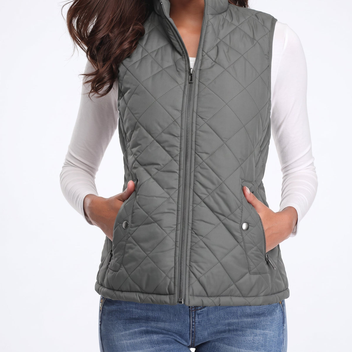 Charlotte - Women's Quilted Zip-Front Gilet with Stand Collar