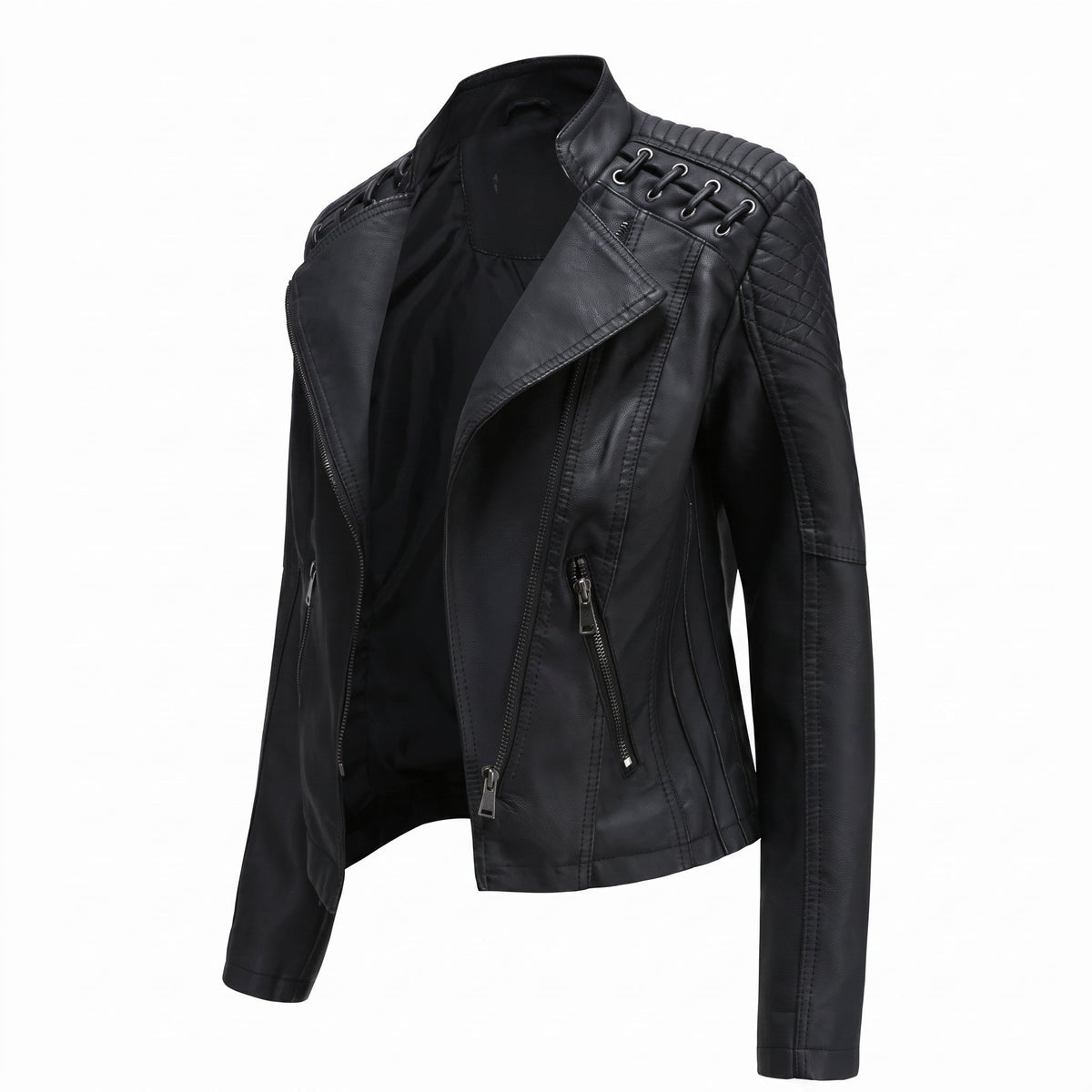 Debby - Women's Moto Biker Jacket with Lace-Up Shoulder Detail