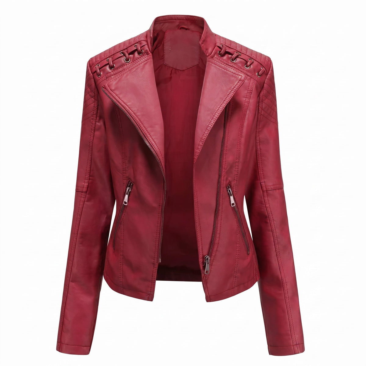 Debby - Women's Moto Biker Jacket with Lace-Up Shoulder Detail