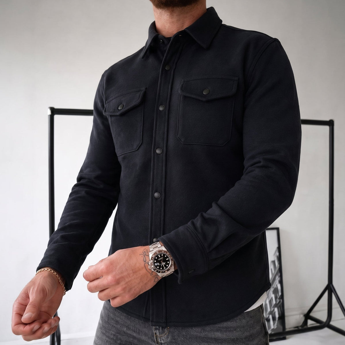 Friedrich - Men's Relaxed Fit Shirt Jacket with Dual Chest Pockets