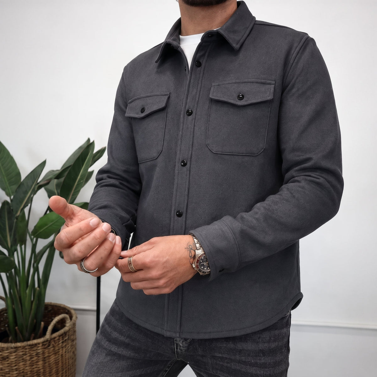 Friedrich - Men's Relaxed Fit Shirt Jacket with Dual Chest Pockets