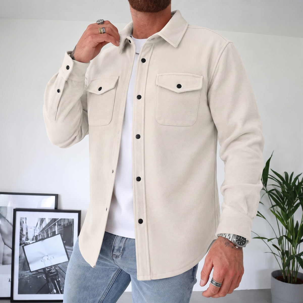 Friedrich - Men's Relaxed Fit Shirt Jacket with Dual Chest Pockets