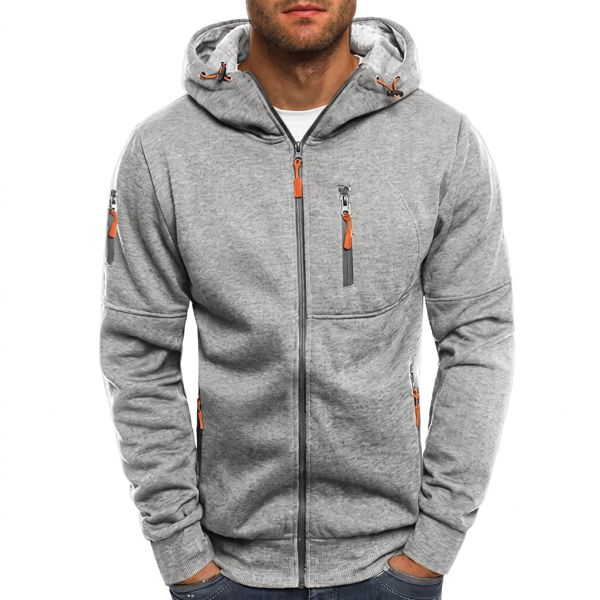 Friedrich - Men's Ribbed Cuff Multi-Pocket Contrast Zip Hoodie