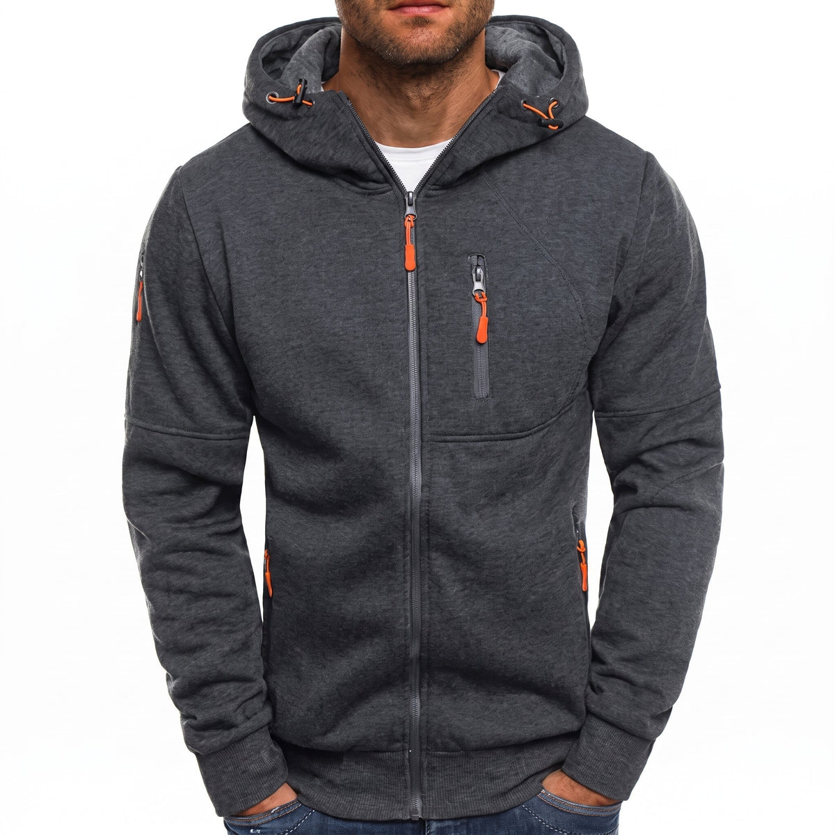 Friedrich - Men's Ribbed Cuff Multi-Pocket Contrast Zip Hoodie