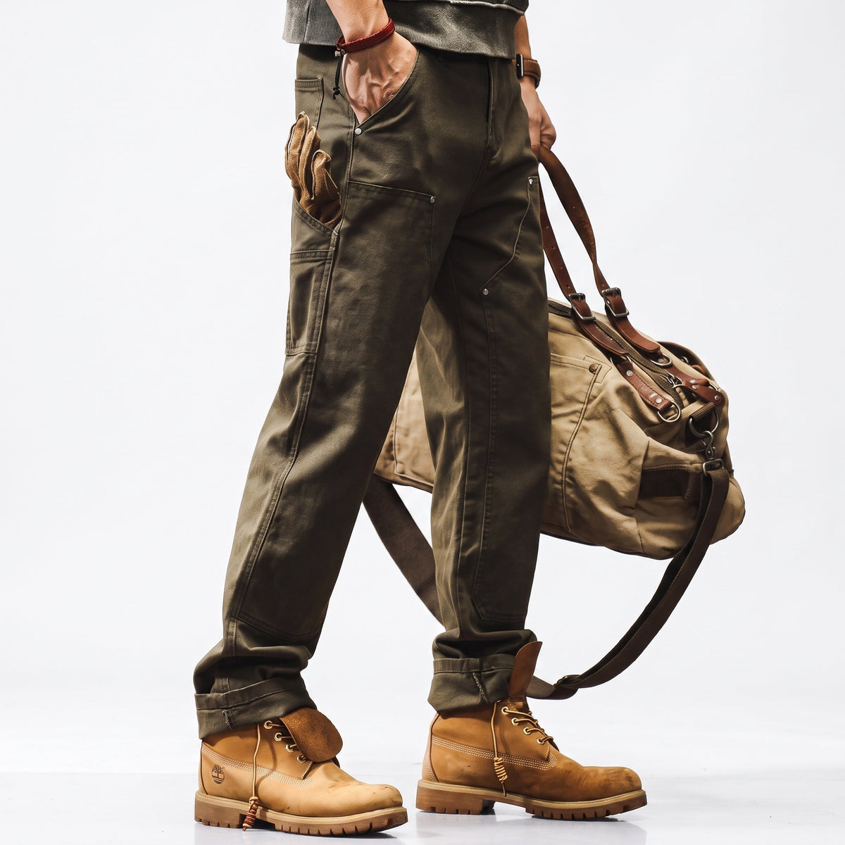 George - Men's Straight Leg Cargo Utility Pants with Rivet Details