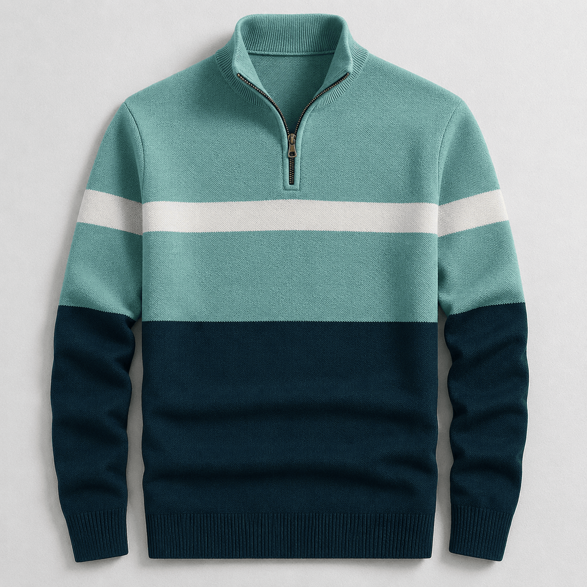 James - Men's Colorblock Quarter-Zip Sweater with Stripe Detail
