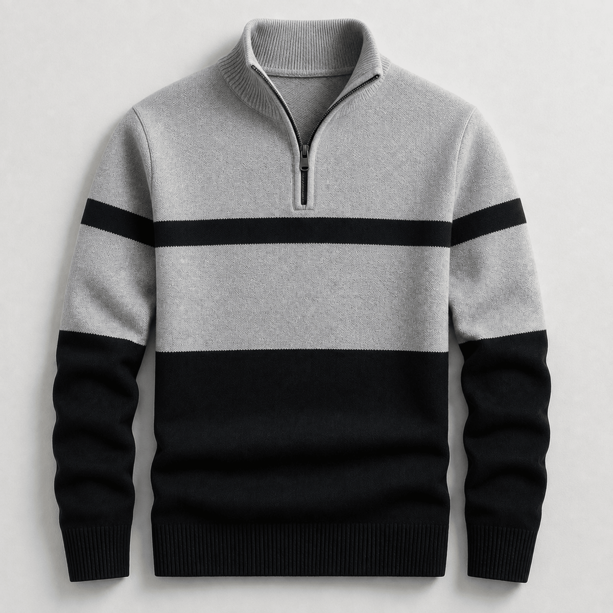 James - Men's Colorblock Quarter-Zip Sweater with Stripe Detail
