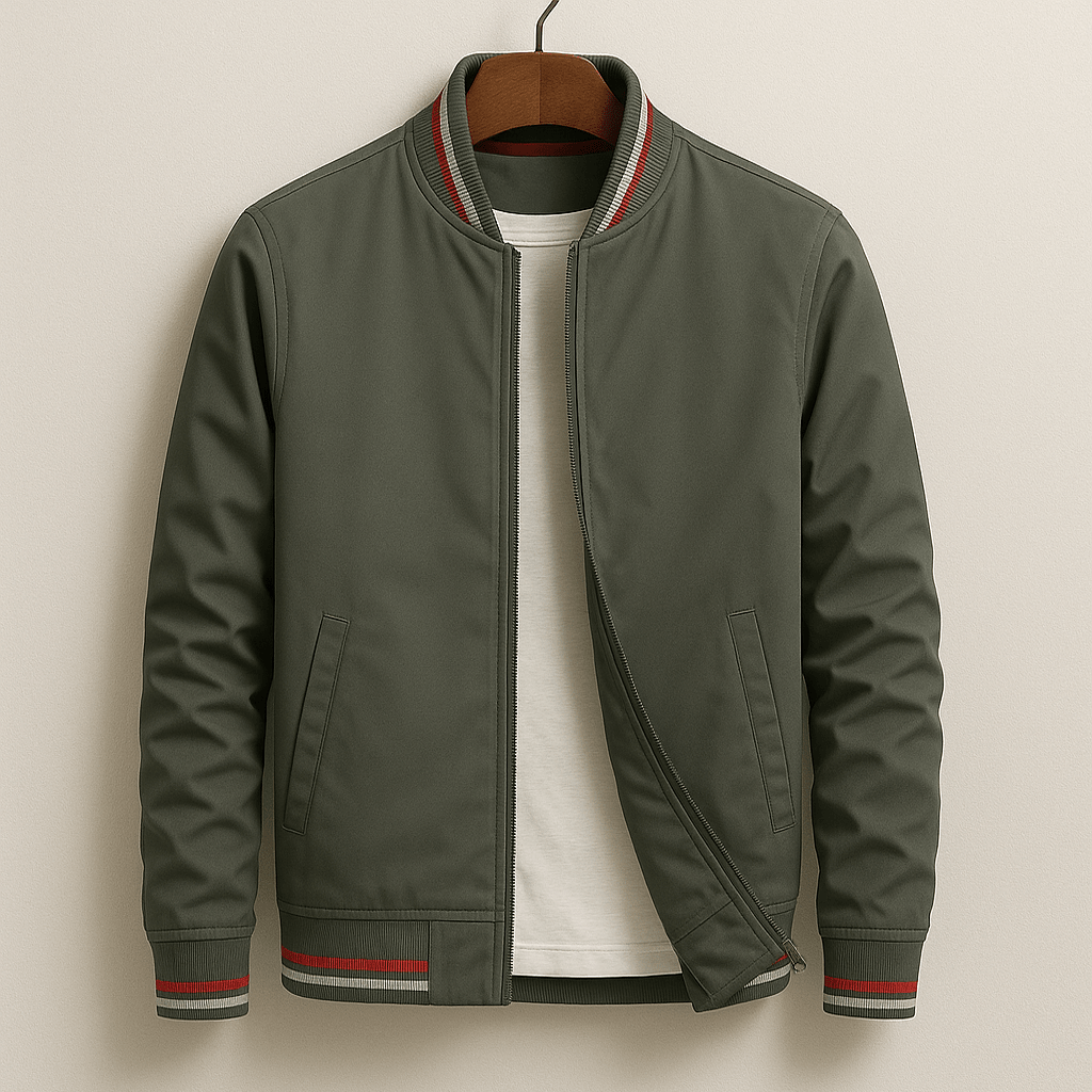 James - Men's Striped Ribbed Bomber Jacket with Zip Front