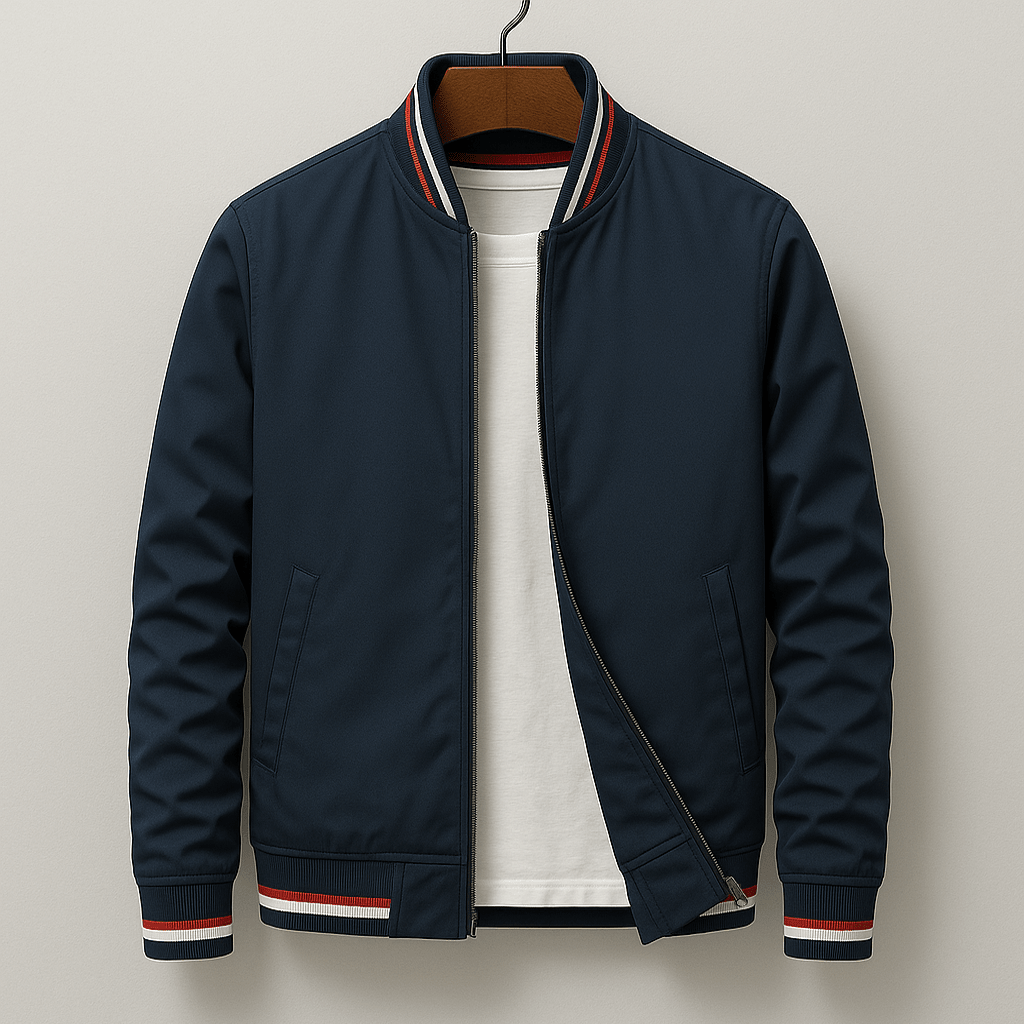 James - Men's Striped Ribbed Bomber Jacket with Zip Front