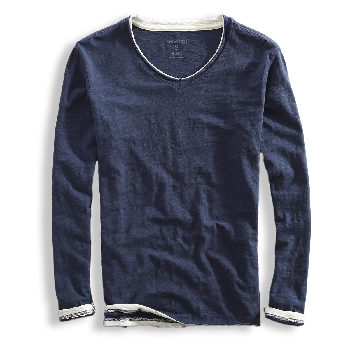 James - Men's V-Neck Layered Long Sleeve T-Shirt with Contrast Trim