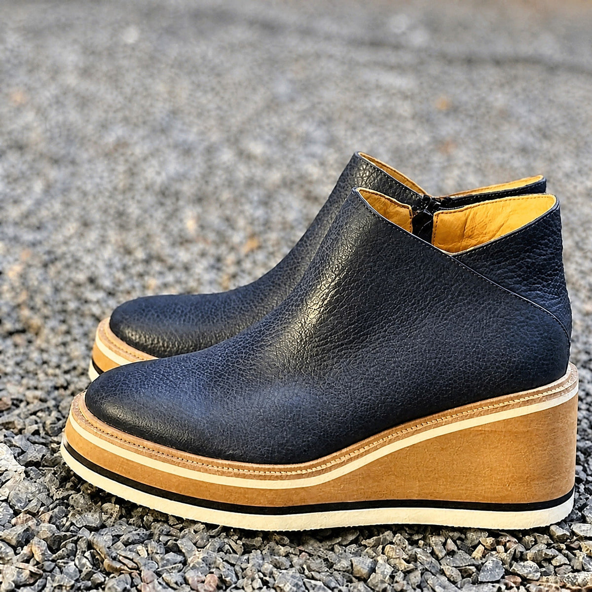 Jeanne - Women's Wedge Platform Ankle Boots with Side Zipper