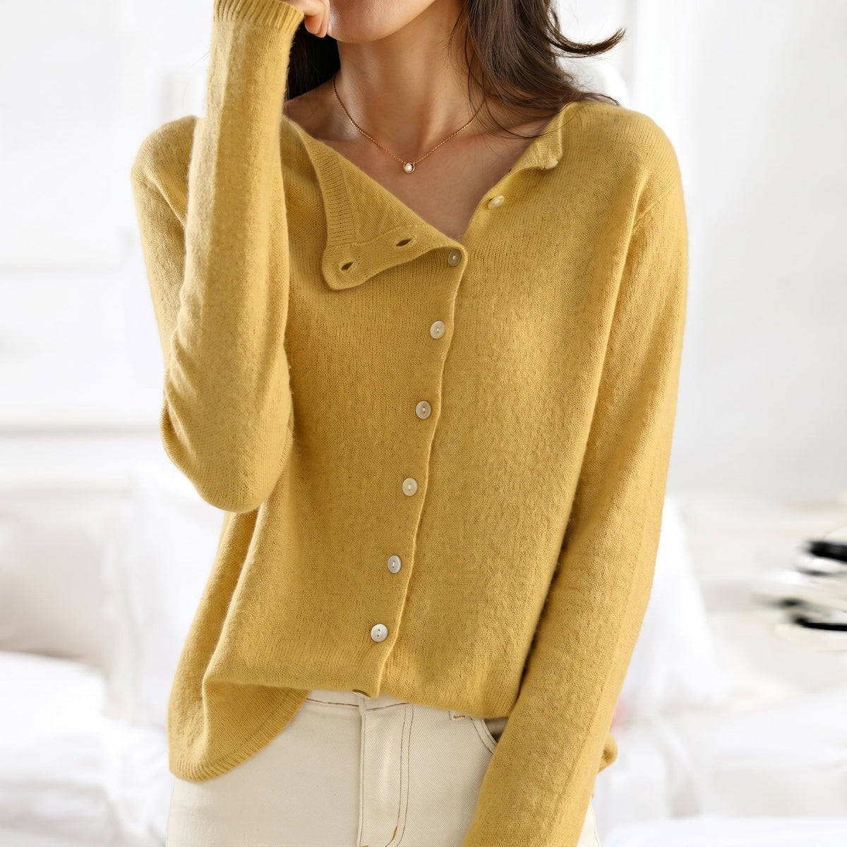 Lia - Women's Asymmetric Button-Front Cardigan Sweater