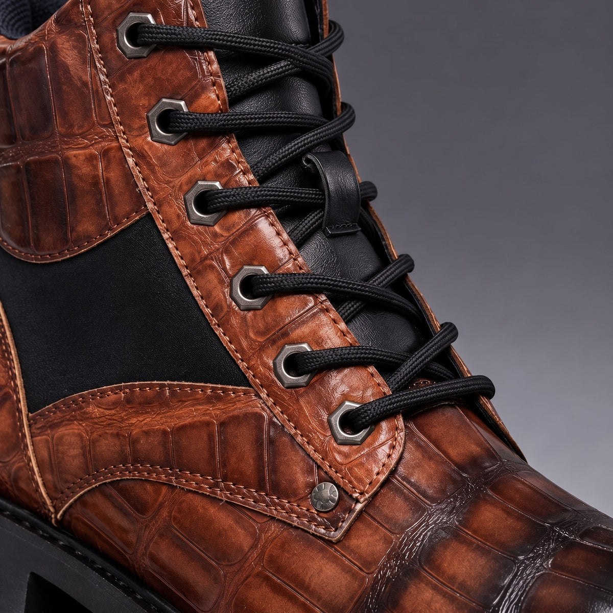Marcus - Men's Croc-Embossed Lace-Up Ankle Boots with Lug Sole