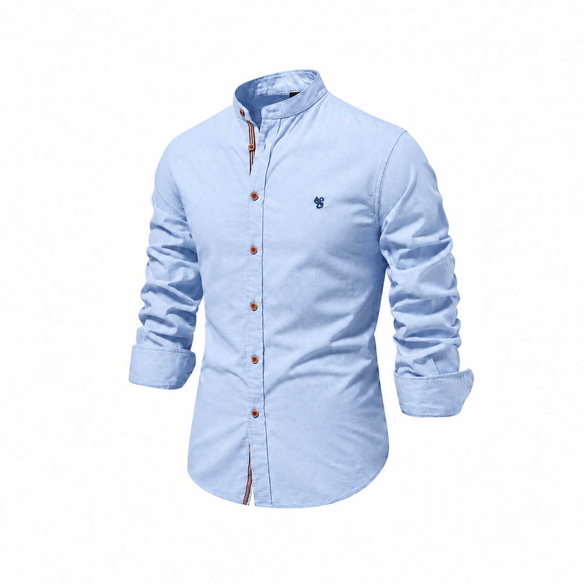 Marcus - Men's Mandarin Collar Button-Down Shirt with Contrast Trim