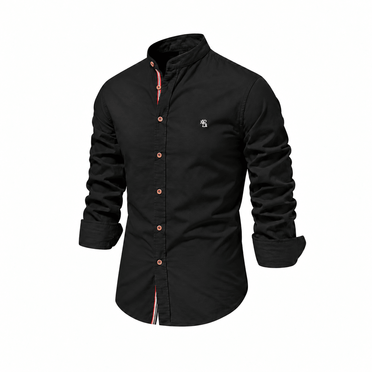Marcus - Men's Mandarin Collar Button-Down Shirt with Contrast Trim