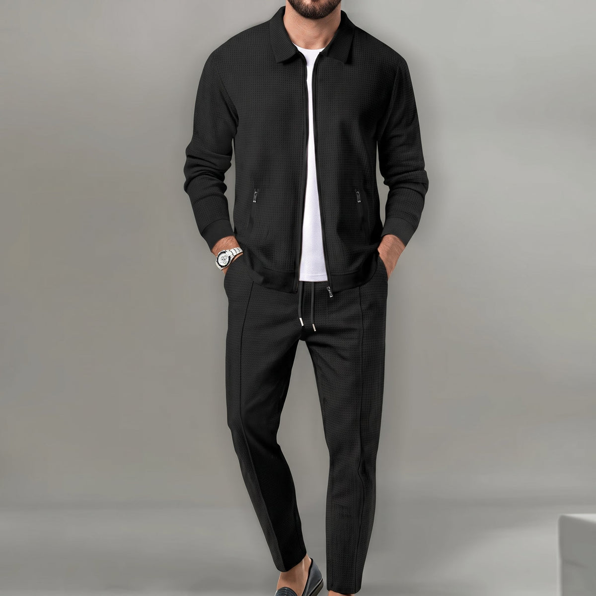 Marcus - Men's Tailored Long Sleeve Trouser Set with Zip Pockets