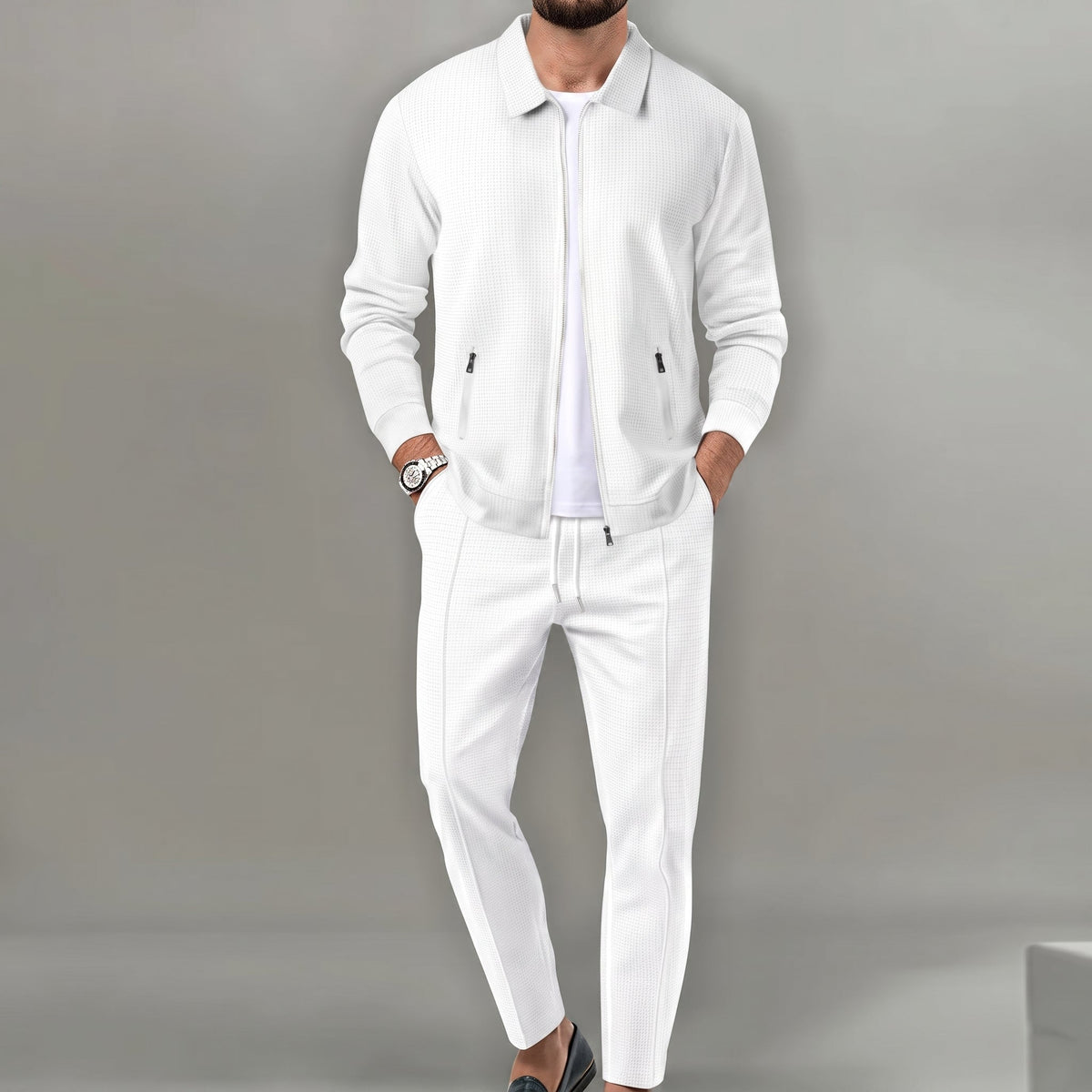 Marcus - Men's Tailored Long Sleeve Trouser Set with Zip Pockets
