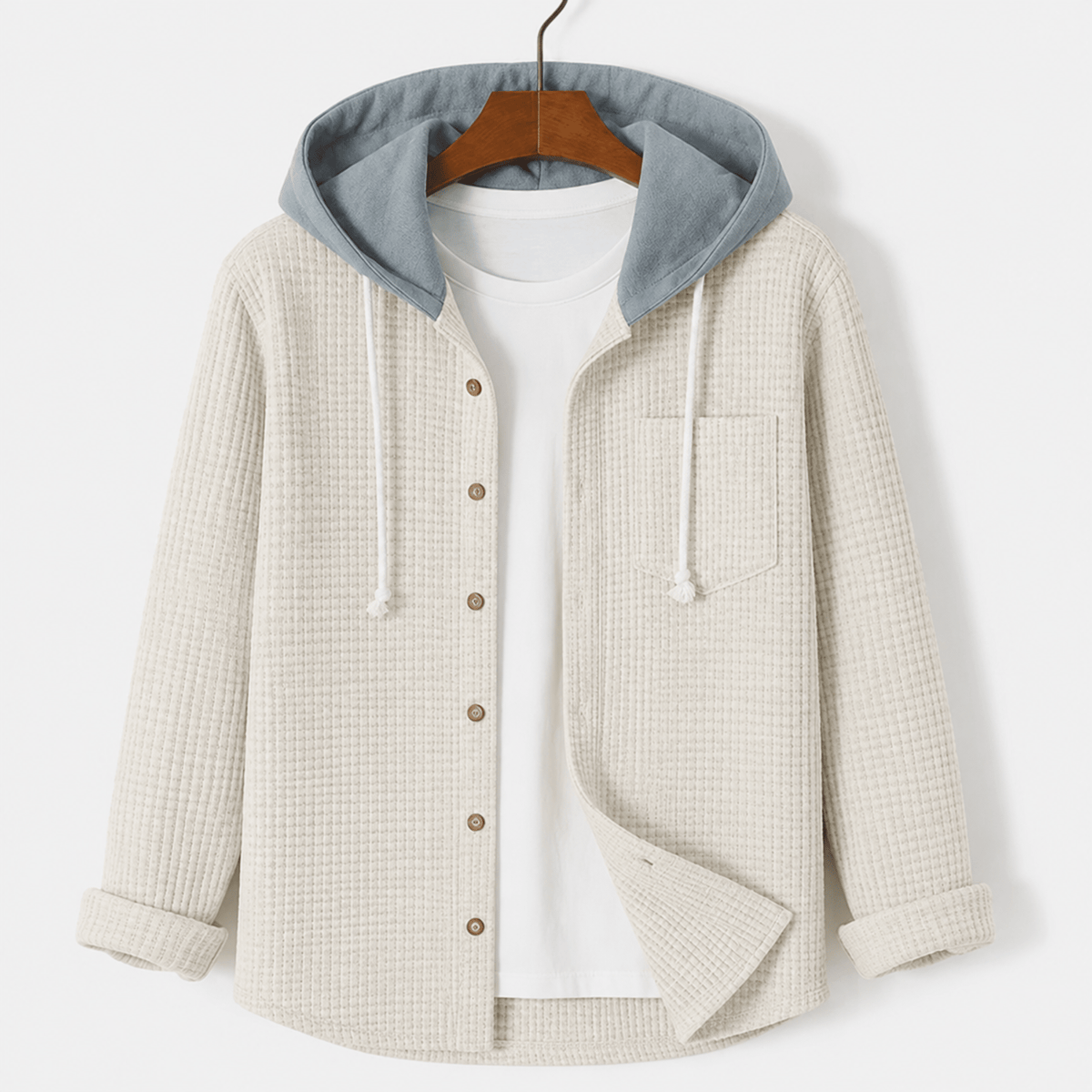 Oliver - Men's Ribbed Hooded Jacket with Button-Up Front