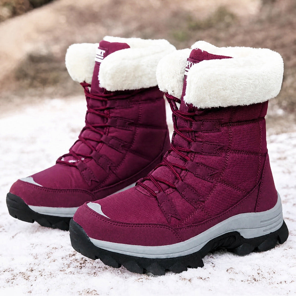 Rowan - Women's Supportive Lace-Up Snow Boots with Faux Fur Trim