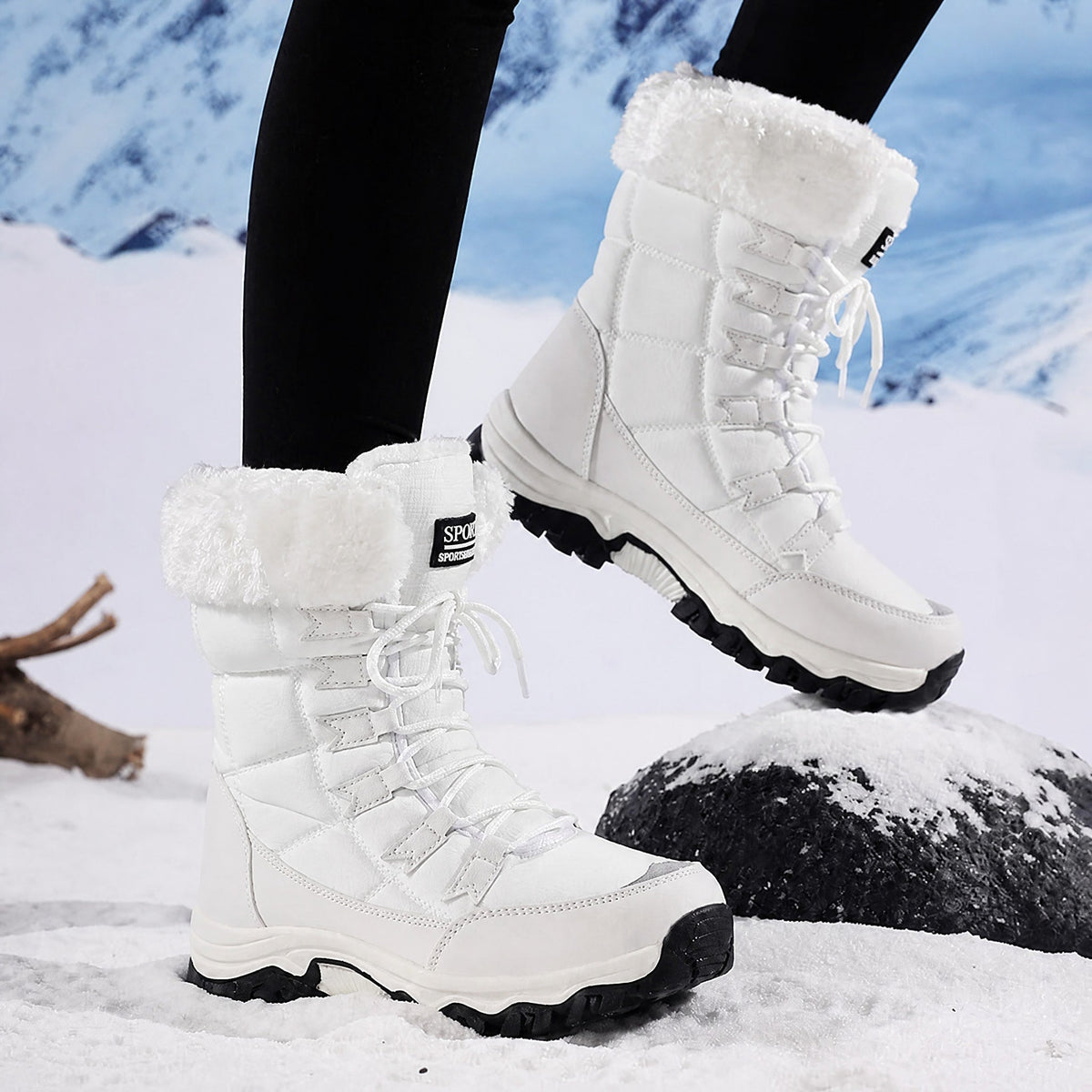 Rowan - Women's Supportive Lace-Up Snow Boots with Faux Fur Trim