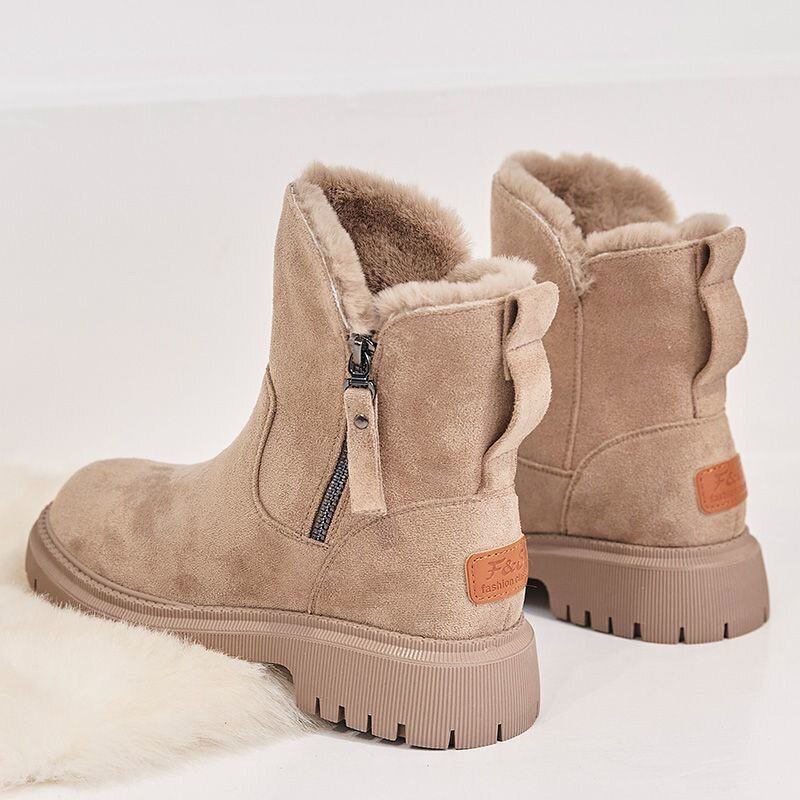 Rowan - Women's Supportive Faux Fur Trim Ankle Boots with Side Zip