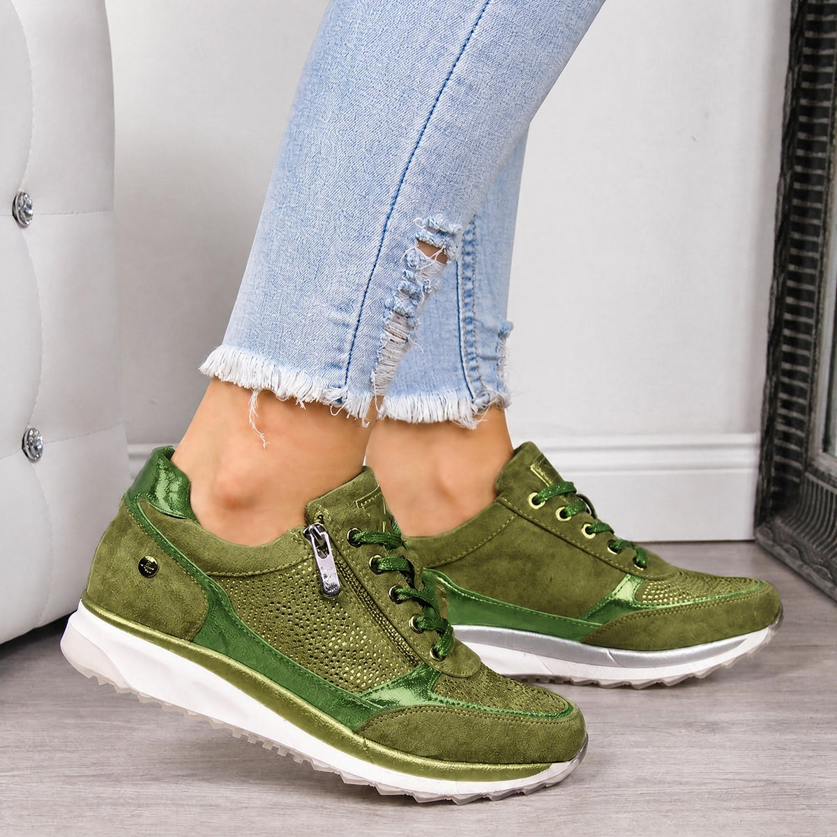Rowan - Women's Orthopedic Lace-Up Sneaker with Rhinestone Detail