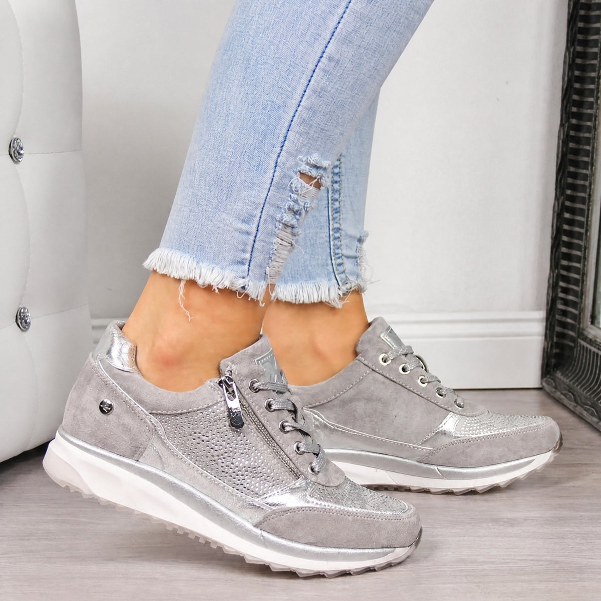 Rowan - Women's Orthopedic Lace-Up Sneaker with Rhinestone Detail