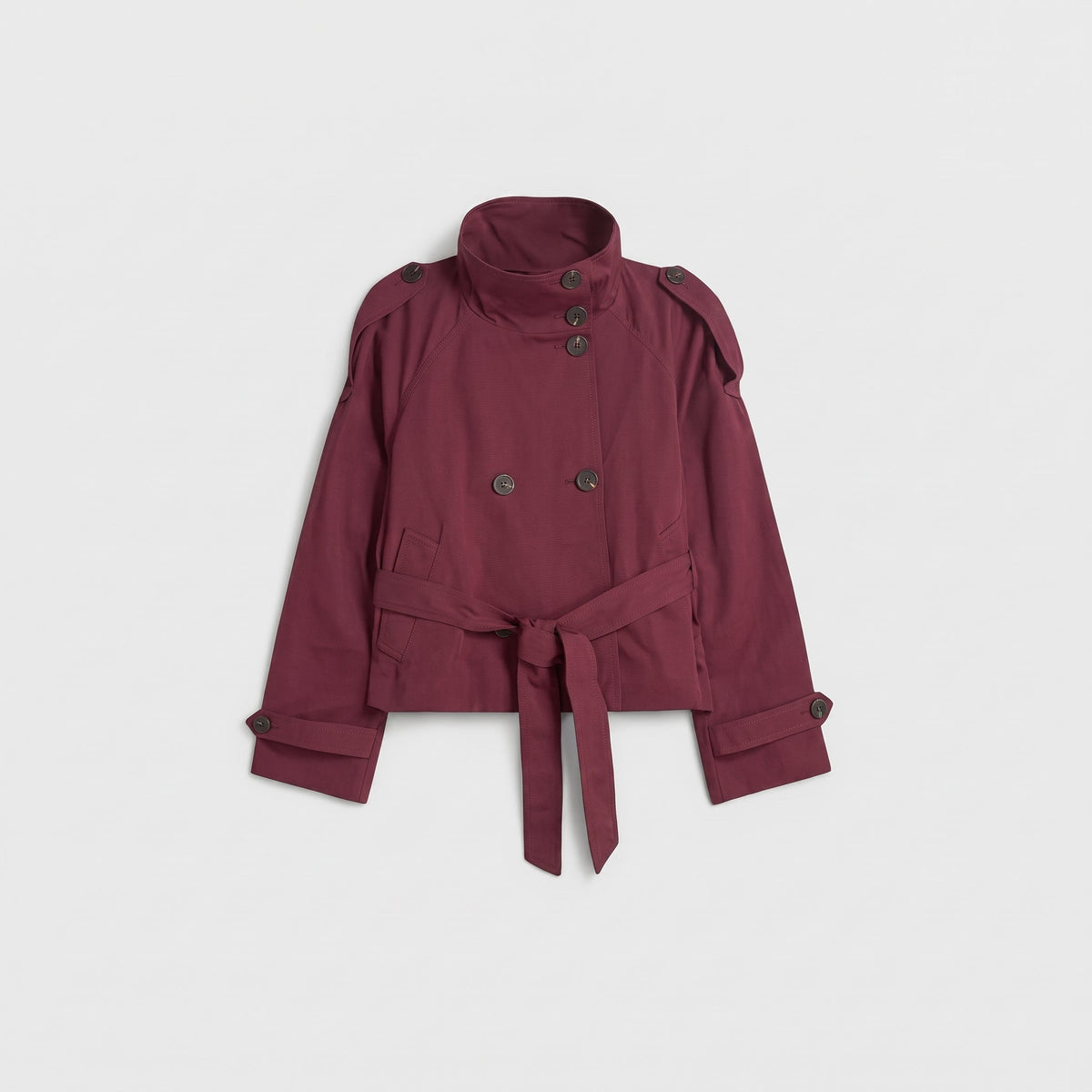 Sibylle - Women's Stand Collar Belted Cropped Jacket