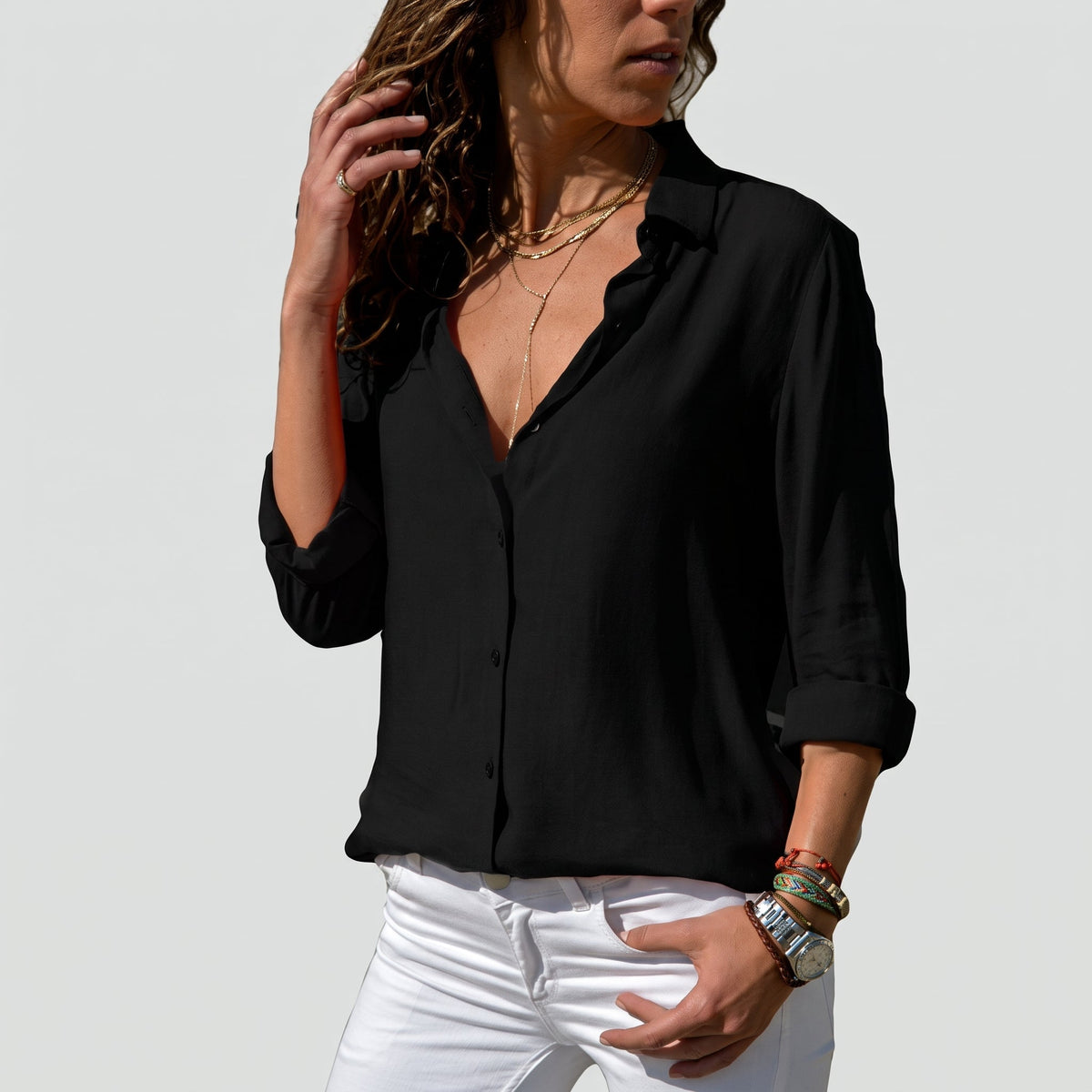 Sophia - Women's Long Sleeve Button-Down Collared Blouse