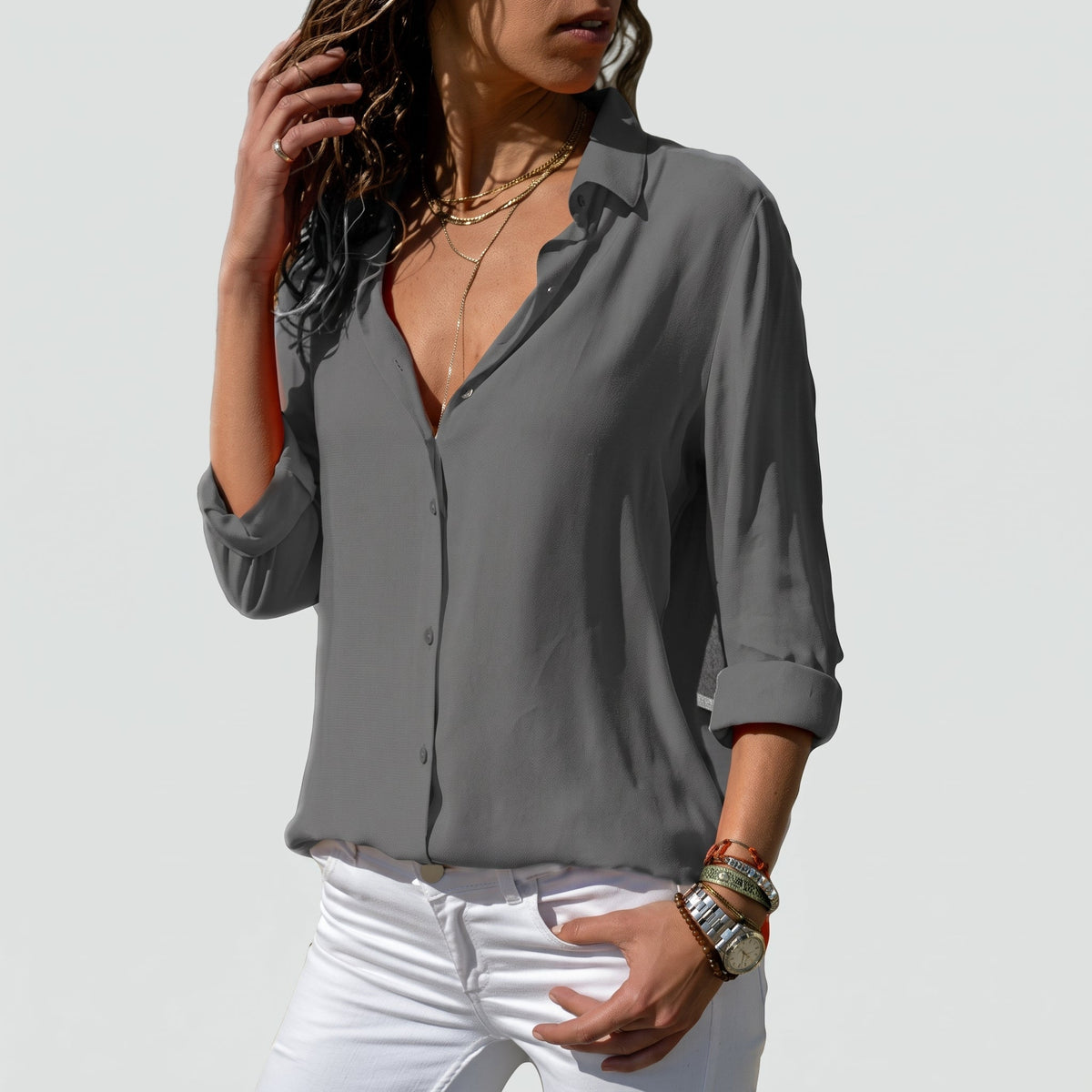 Sophia - Women's Long Sleeve Button-Down Collared Blouse