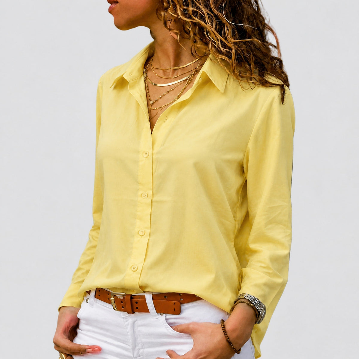 Sophia - Women's Long Sleeve Button-Down Collared Blouse