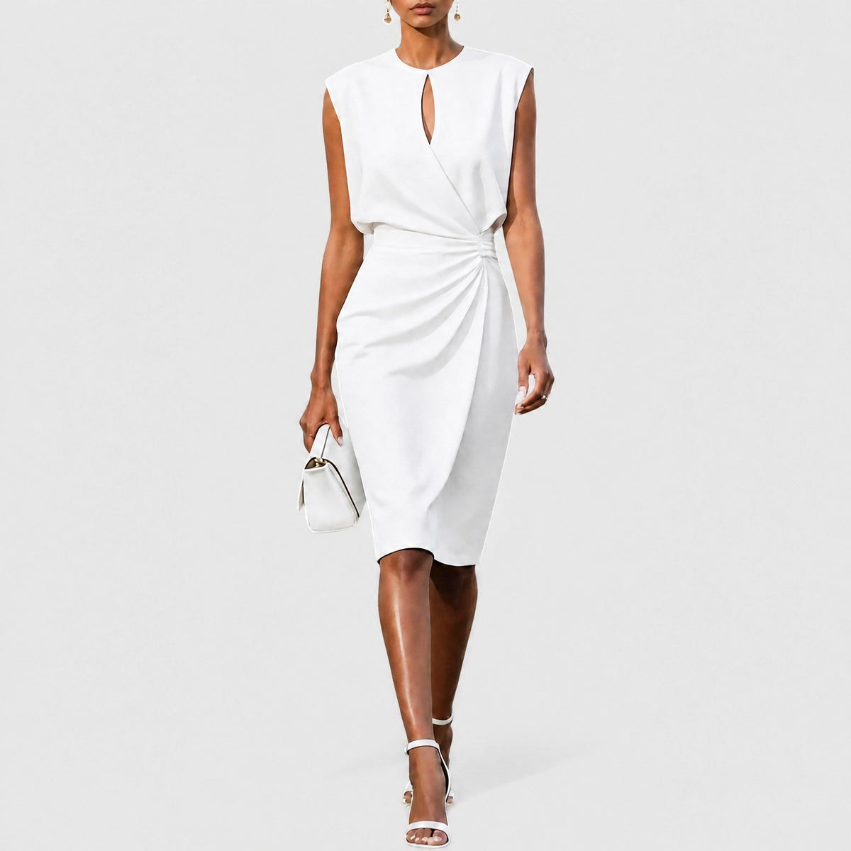 Sophia - Women's Wrap Front Midi Dress with Ruched Waist