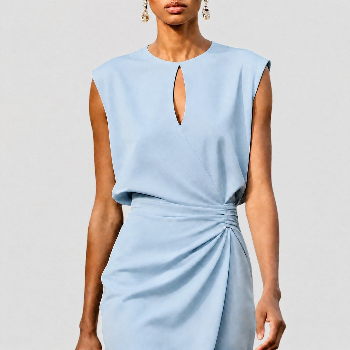 Sophia - Women's Wrap Front Midi Dress with Ruched Waist