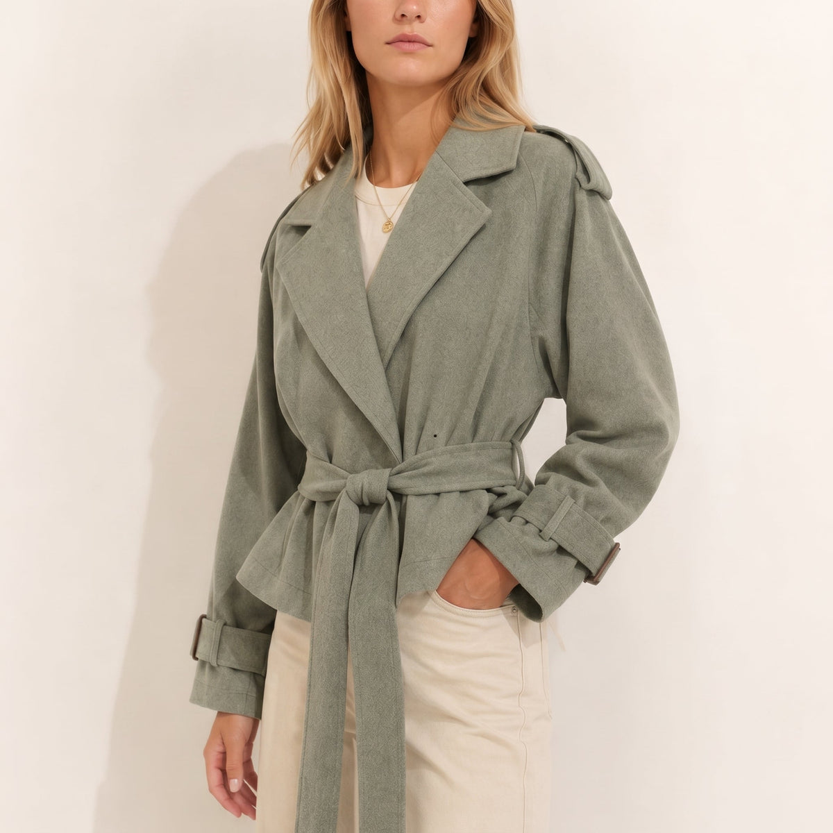 Sophie - Women's Belted Trench Coat with Shoulder Tabs