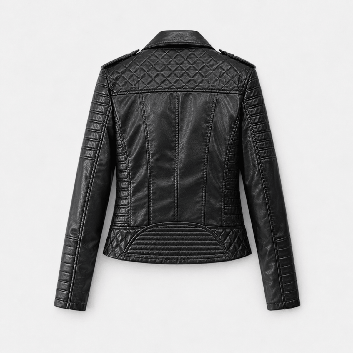 Sophie - Women's Cropped Biker Jacket with Quilted Sleeves